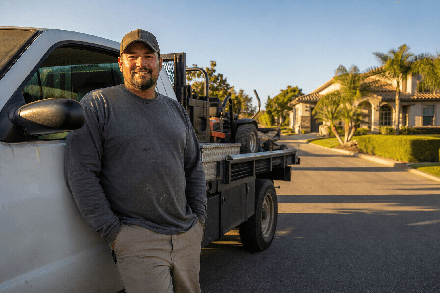 Trade business owner with a work truck at a job site