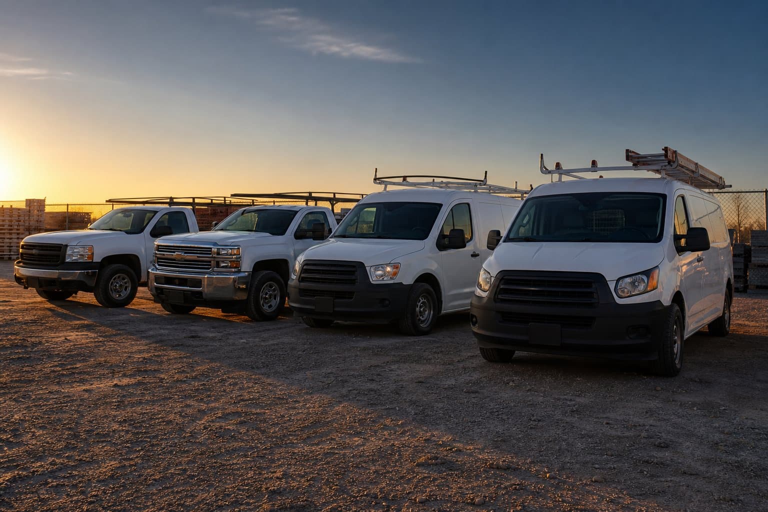 Work trucks at sunrise